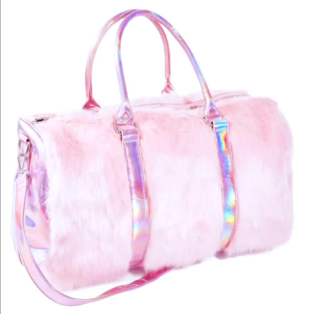 DollsKill Shagadelic Pink Faux Fur Weekender Bag
